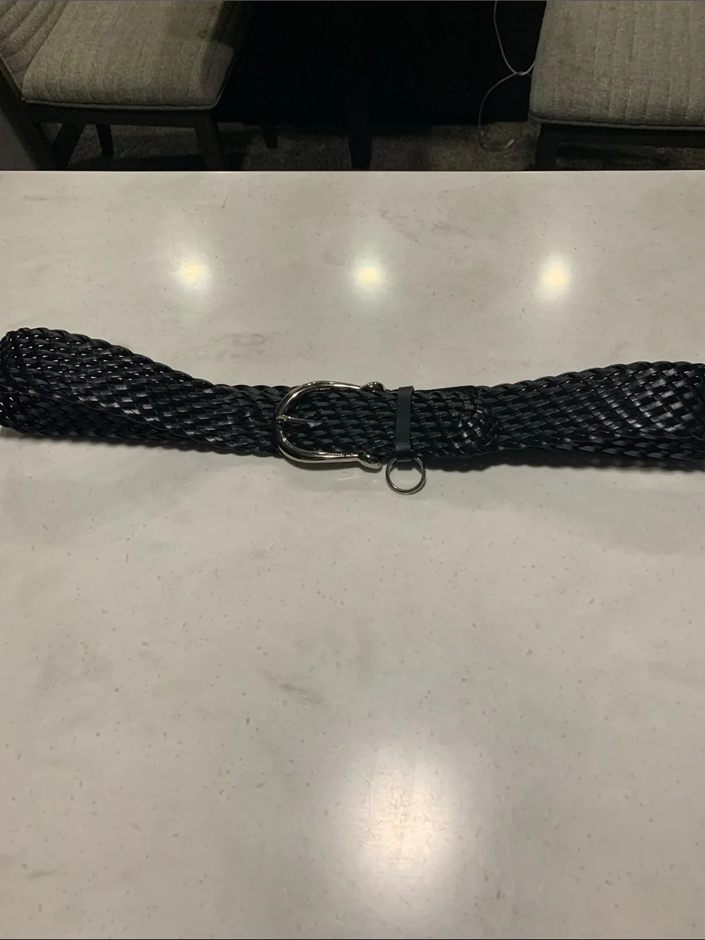Michael Kors Black Braided Leather Belt Silver Buckle with Keychain Size XL NWOT